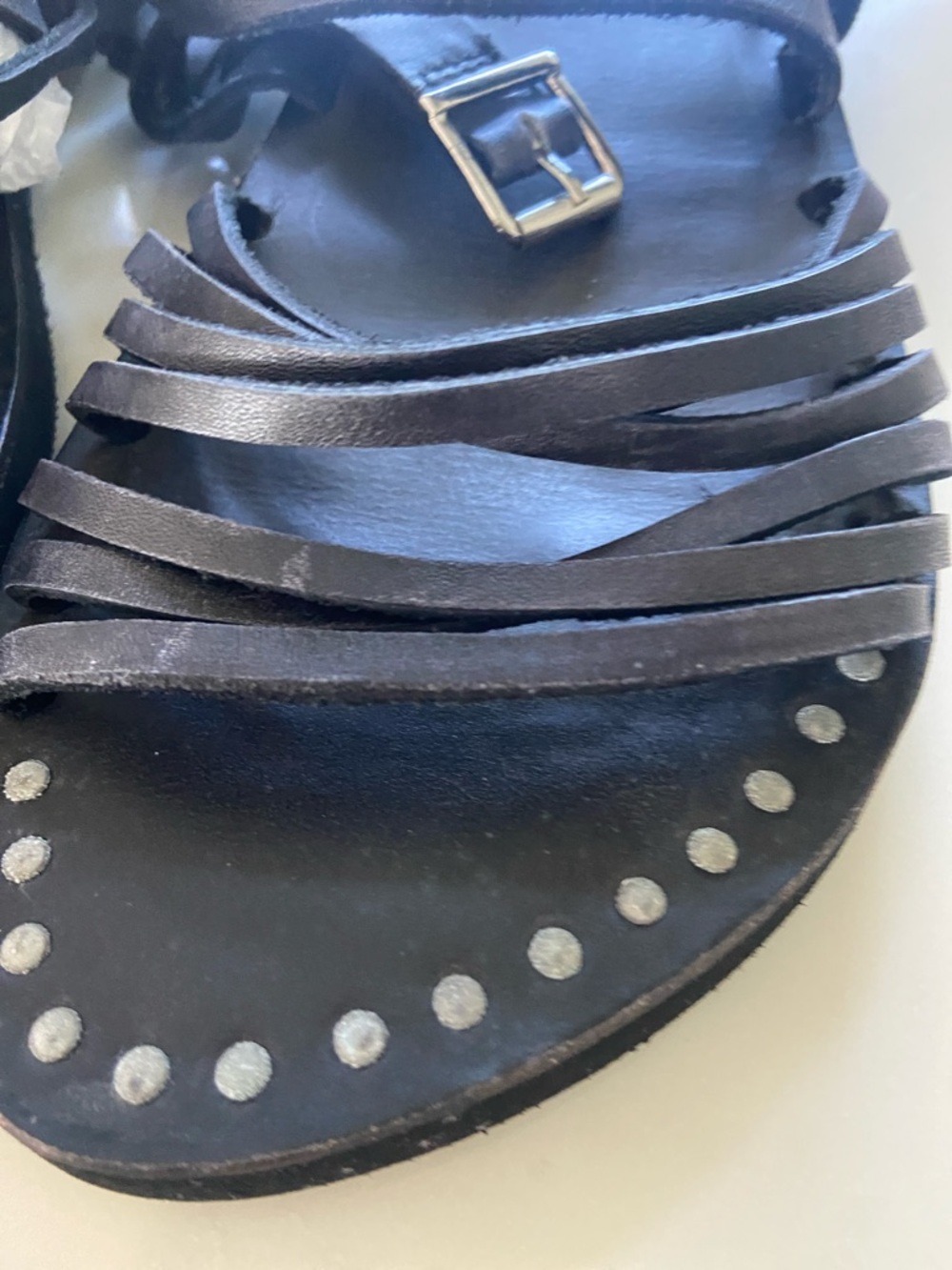 Black Strappy Lace-Up Studded Flat Sandals free people. Never worn perfect - Picture 4 of 13